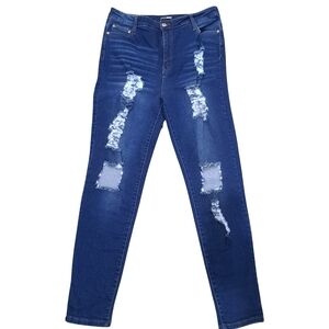 Fashion Nova Jeans Say Yes to Distress Jeans - Dark Denim Size 15